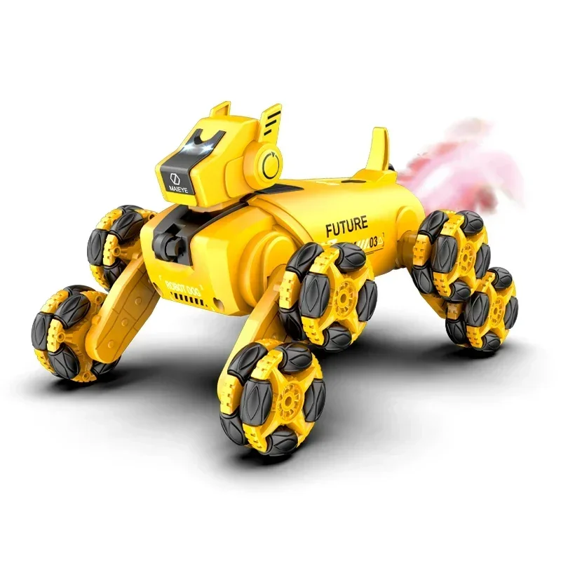RC Robot Electronic Dog Stunt Dog Light Dual Mode Music Song Drift Rotation Mechanical Dog Spray Control for Kids Adults Toys