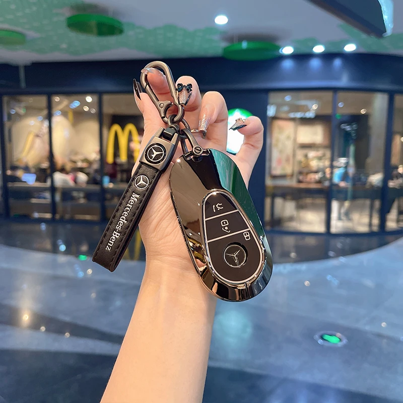 

Mercedes Benz Key Fob Cover with Keychain, Pink Genuine Leather Crystal Key Case Protection Shell Fit for 2020
