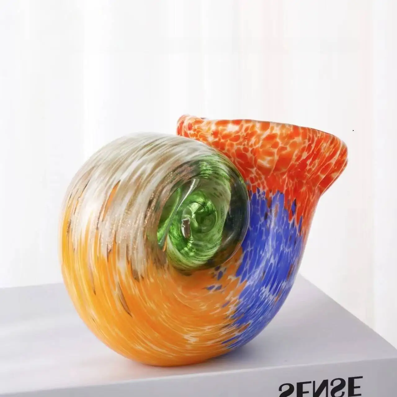 Glass Shell Sculpture Nautilus Transparent Colored Sea Shell Bivalve Shell Nail Conch Ocean Figurine Home Decoration Accessories