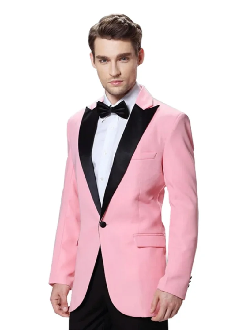 

2 Pieces Pink Men's Peak Lapel One Button Blazer Slim Fit Suits Groom Tuxedos Jacket and Trousers Casual Business Men Suits