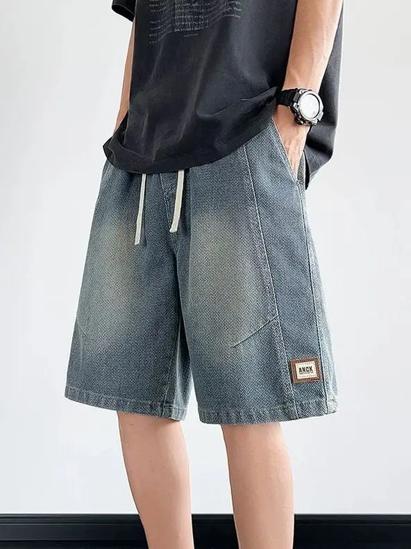 American Washed Casual Jeans Shorts Men's Summer Thin Straight Loose Breathable Five-Quarter Leisure Sports Mid-Pants