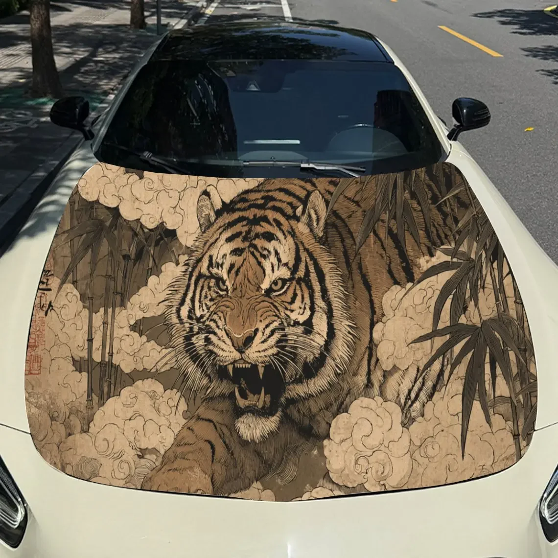 

Fierce Tiger Car Hood Sticker PVC Self Waterproof Stick, Striking Auto Exterior Accessories Decor Protect Gift for Car Lover