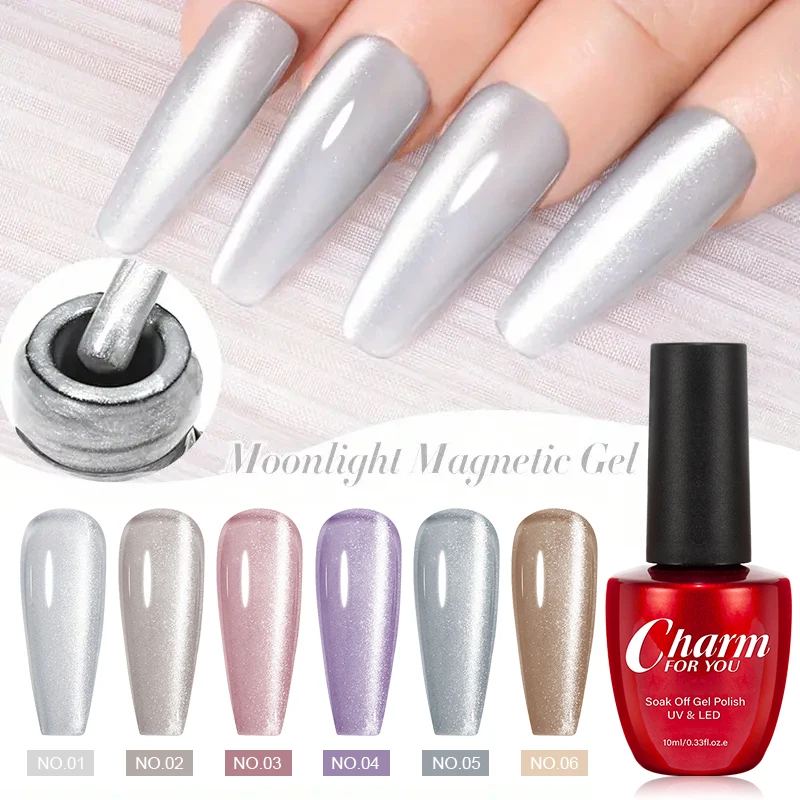 

Sparkling Glass Bead Cat Magnetic Gel Nail Polish Flash White Spar Purple Color Semi Permanent Soak Off UV Gel Varnish