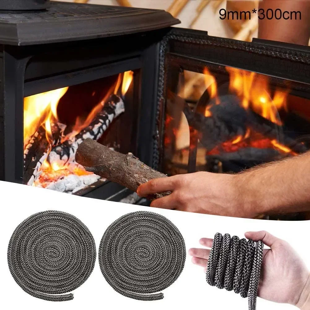 

9mm Black Gasket Cord Stove Door Fireplace Cord 3meters Fiberglass High Temperature Woodburner Sealing Rope Replacement