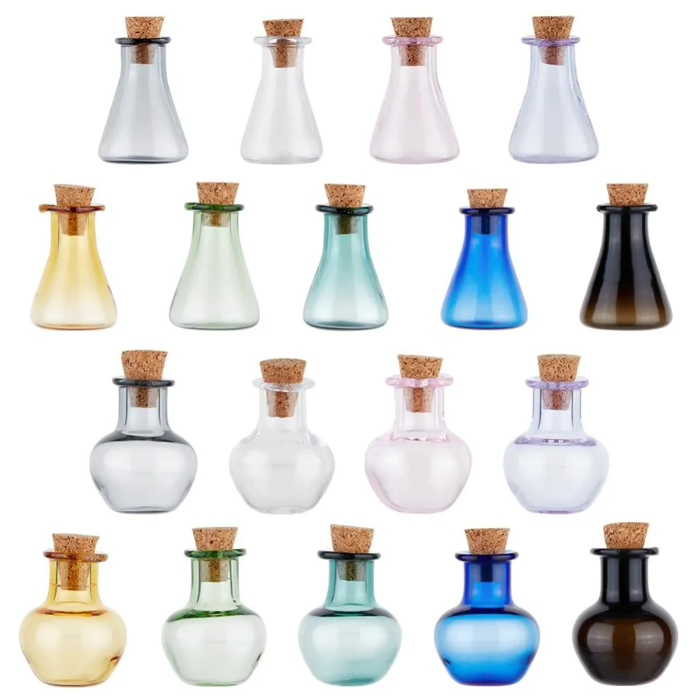 18pcs Colored Tiny Spell Jars, 2 Sets Mini Glass Bottles Mini Potion Bottles Wishing Bottle Vials with Cork Stopper for Wedding