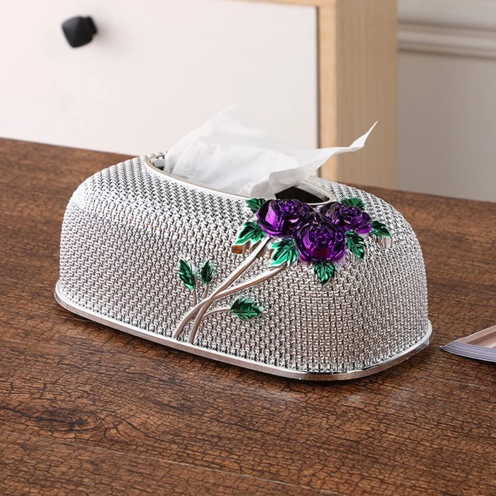 

Durable Fashion Rose Desktop Tissue Box Elegant Acrylic Kitchen Pumping Tray European Style Large Capacity Tissue Holder Hotel