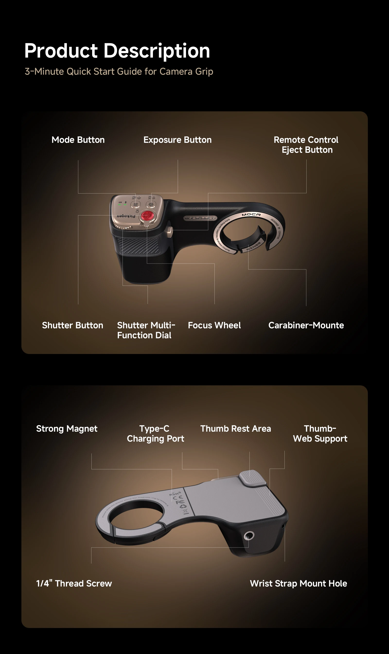 PICKOGEN Magnetischer Fotografie-Handgriff-Kit für iPhone 16/17 Pro Max Abnehmbarer Fernbedienungsgriff mit 17mm Gewinde Handyhülle – Detail 9