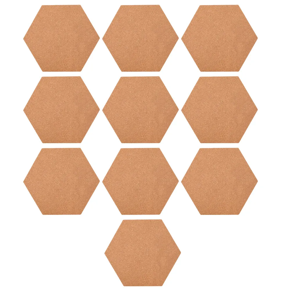 10Pcs Chic Hexagonal Cork Memo Boards Self-Stick Corkboard for Photo Display Message Notes Menu Board on Wall Glass Tile Wood view 2