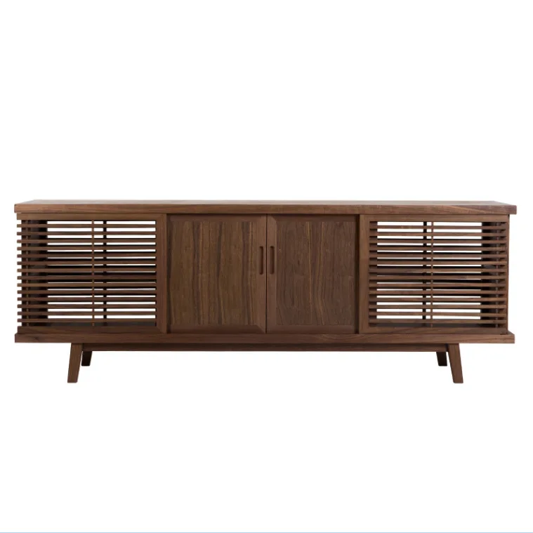 Armário de TV de madeira maciça de nogueira preta Nova combinação de gabinete audiovisual chinês Armário de sala de estar Piso de madeira maciça