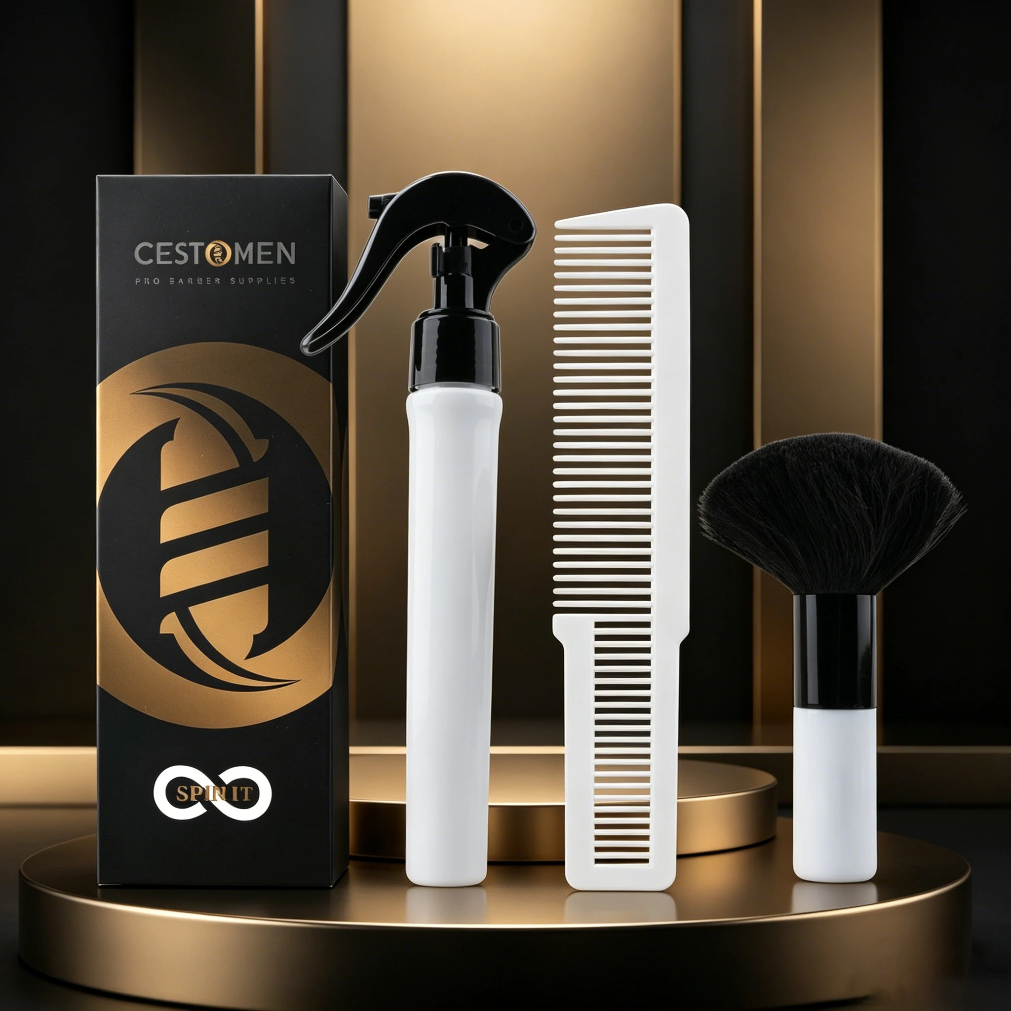 3Pcs Professional Barber Styling Tools Kit With Fine Mist Sprayer Bottle Anti-static Haircut Comb Neck Duster Cleaning Brushes view 5