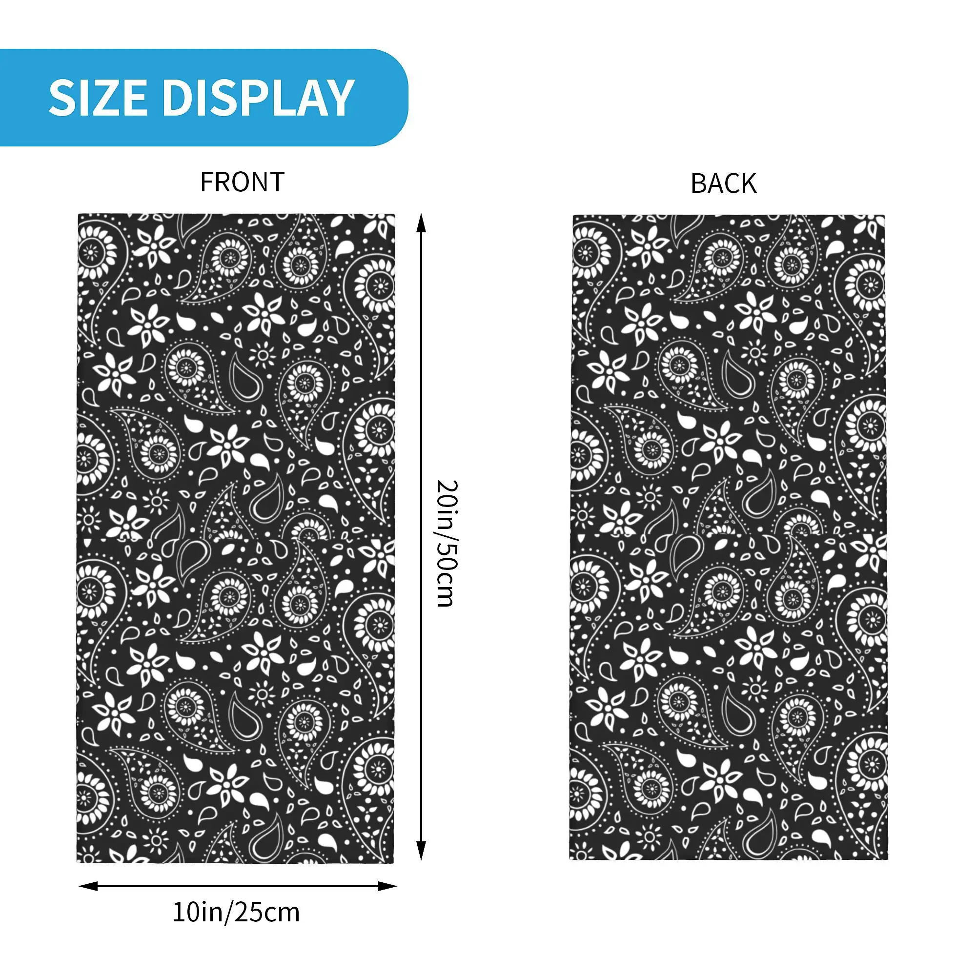 Custom Black and White Paisley Floral Pattern Bandana Neck Gaiter for Ski Hunting Wrap Scarf Boho Bandana Style Balaclava Warmer