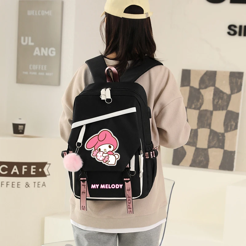 Anime Sanrio My Melody Kuromi Cinnamoroll Canvas Backpack for Girl Boy Back To School Bookbag Men Women Travelbag Mochila