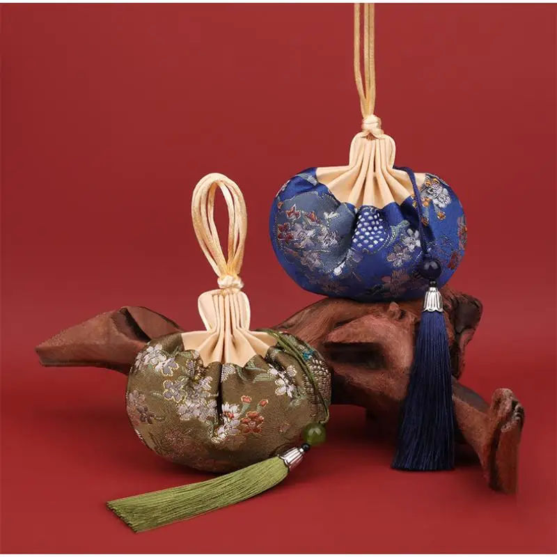 Chinesischer Stoffbeutel mit Kordelzug zur Aufbewahrung von Schmuck, mehrfarbig, mit Quasten und Blumenmuster, leerer Beutel, Organizer, Halter – Detail 4