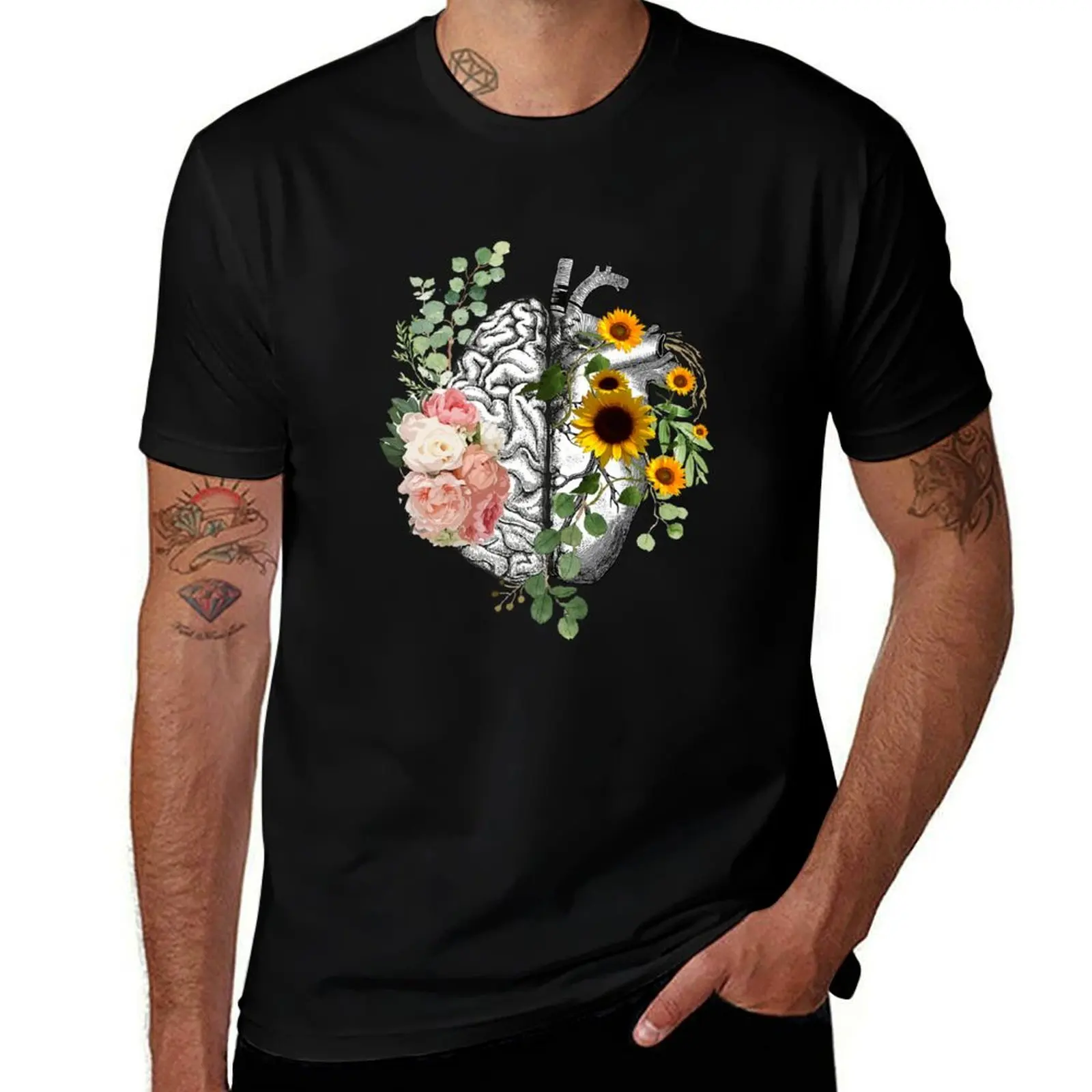 Right balance between head and heart, roses and sunflowers,watercolor T-Shirt Big and Tall Casual T-Shirt