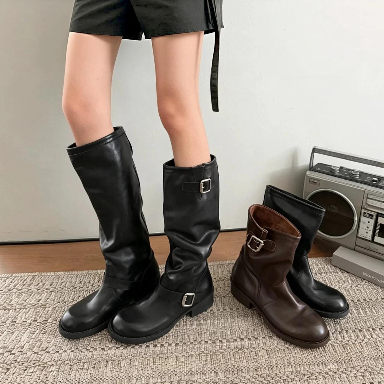 Woman Boots Knee High Platform Chunky Heels Trend Punk Gothic New Rock Leather Fashion Women's Shoes Motorcycle Footwear