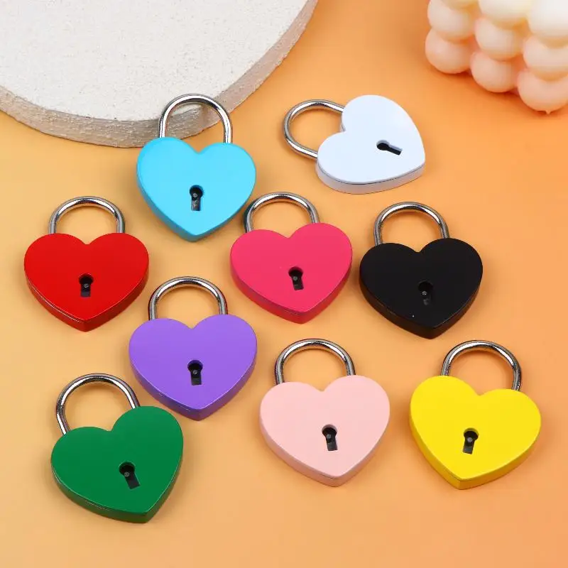 Hot 45*59*8mm Heart Shaped Padlock With Matching Keys Romantic Metal Love Locks For Travel Wedding Gift Diary Bag Luggage Decor