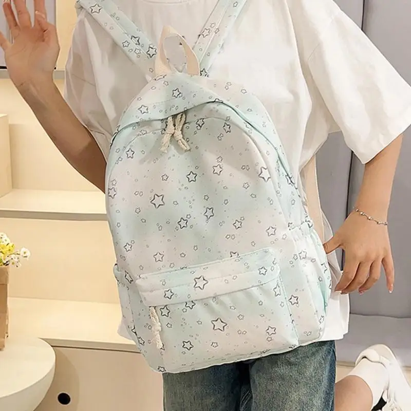 

X90D Korean Styles Star Print Backpacks Spacious Interior Lightweight Nylon Daypack