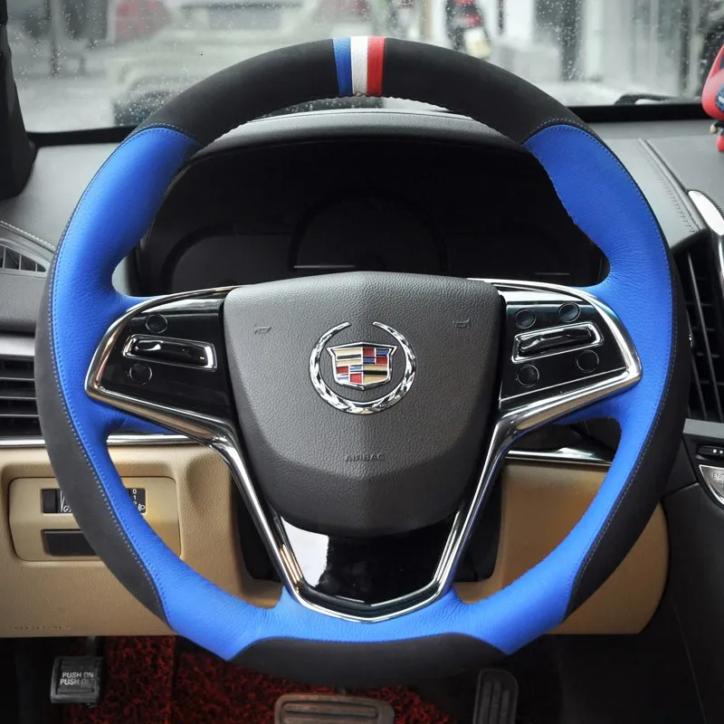 Diy Blauw Zwart Rood Lederen Auto Stuurwiel Coverfor Cadillac CT4 CT5 CT6 XT4 XT5 XT6 ATS-L Xts Cts Ext srx Xlr Auto Interieur