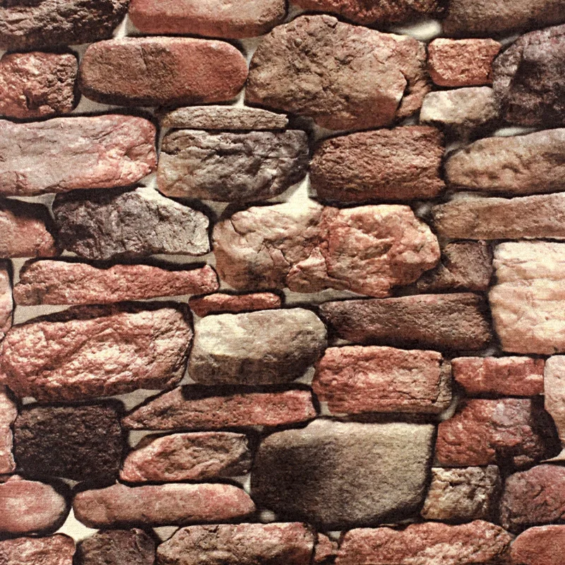 Stone Wallpaper Faux Rustic Retro 3D Dimensional Restaurant Cafe Culture Stone Background Wall Mural