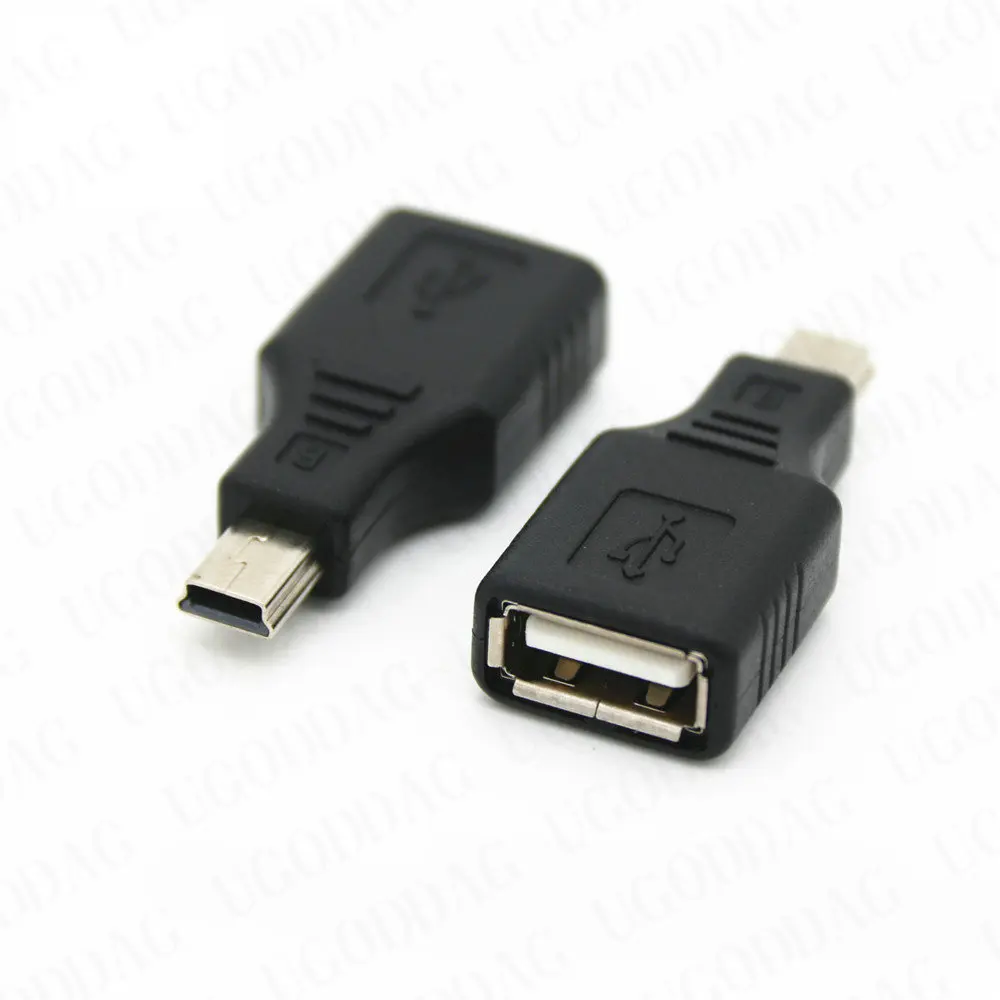 Mini USB męski na USB żeńskie złącze konwertera Transfer synchronizacja danych Adapter OTG do samochodu AUX MP3 MP4 tablety telefony u-disk Mouse