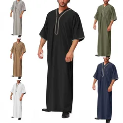 Muslim Men's Robe Long Pullover Tunic Dubai Malaysia Kaftan Pakistan Man Jilbab Arabic Men's Prayer Shirt Galabia Moroccan Kurta