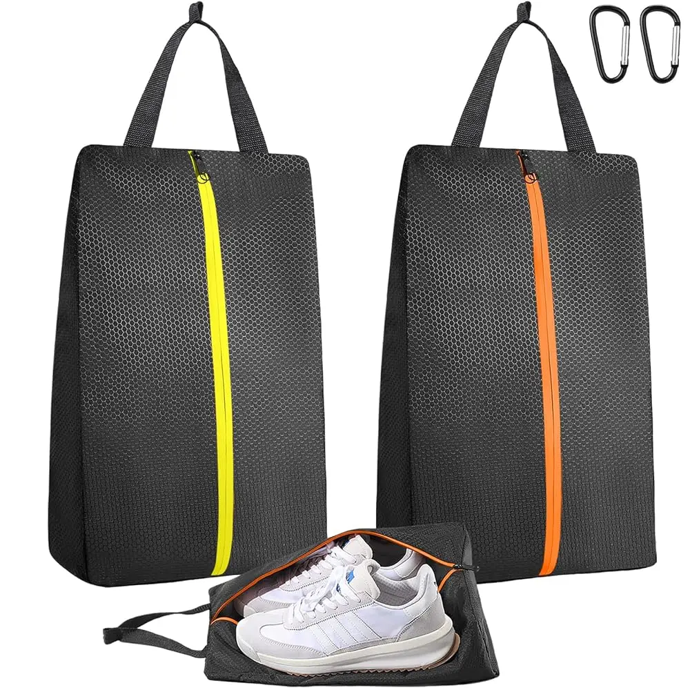 2PCS Golf Shoes Bags for Smelly Cleats, Water Resistant Lightweight Track Shoe Bags for Spikes with Zipper and Handle, Shoe