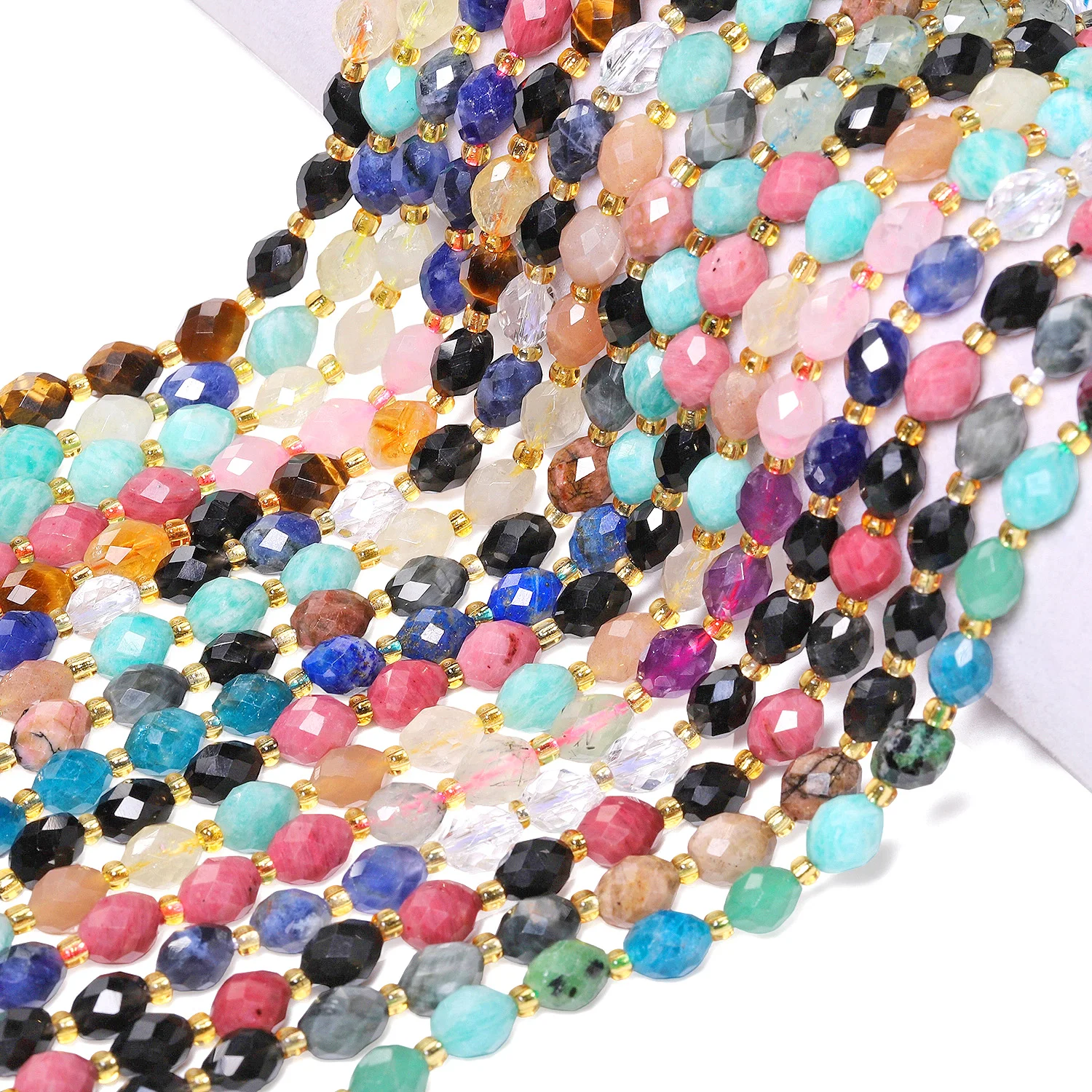 Multi-gems Strung Stone Beads 6x8mm Faceted Flat Oval Shape Beads for Jewelry Making Diy Accessories