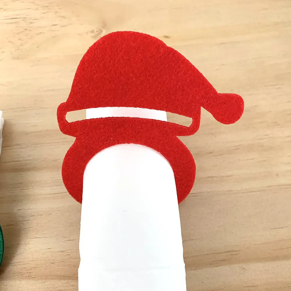 

12pcs Napkin Rings Set Nonwoven Christmas Tree Elk Snowman Gift Hat Holiday Party Table Decoration Serviette Buckle Holders