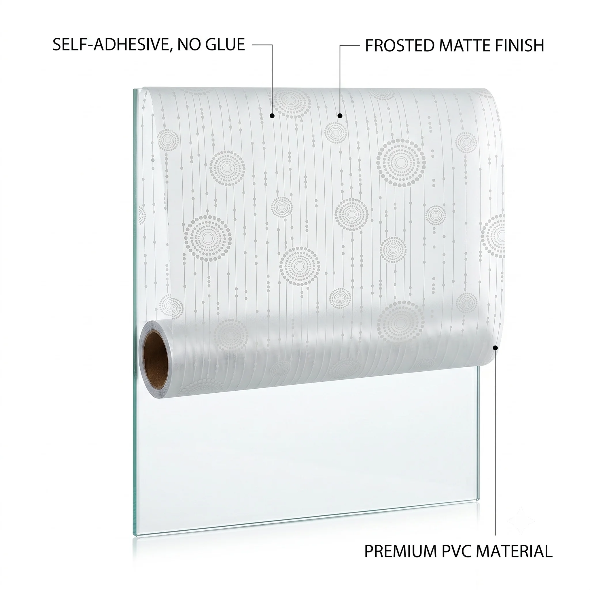 Geometric Circle Self-Adhesive Window Film Frosted Matte Privacy Glass Sticker Removable No Residue Waterproof Decor for Bathroo