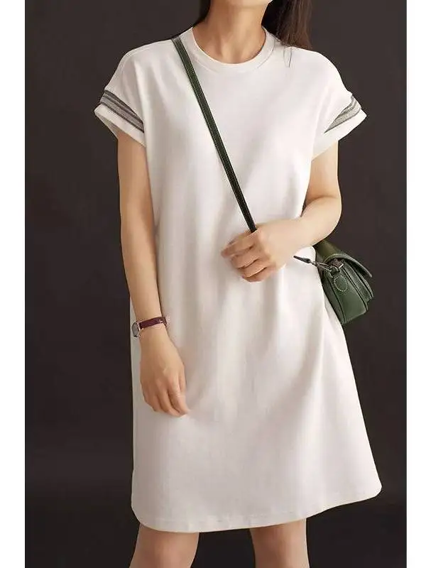 プラスサイズ-300-ポンド夏の新しいファッションカジュアルルーズ痩身肉カバーラウンドネックツーピースセット婦人服