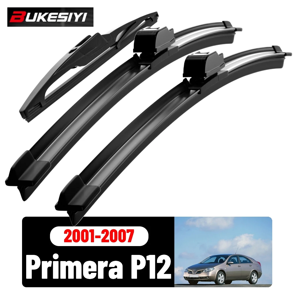 Front & Rear Wiper Blades Set For Nissan Primera P12 2001-2007 2002 2003 2004 Silent Windscreen Wipers Accessories 26
