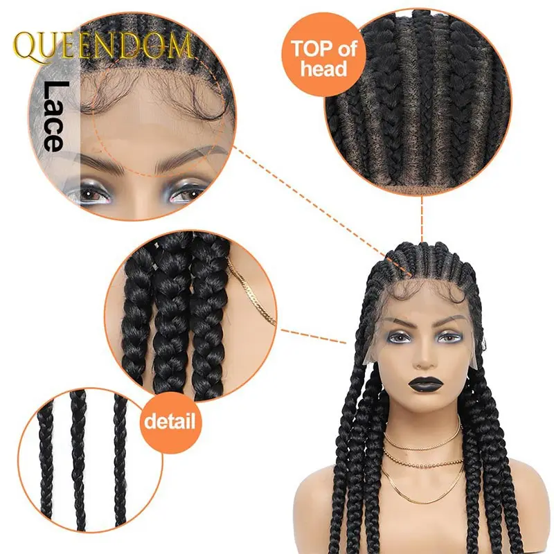 36'' synthetische Jumbo Box Full Lace Perücke Cornrow Twist Lace Front Perücke Göttin Zopf Perücke Afro schwarze Frauen knotenlose Box geflochtene Perücken