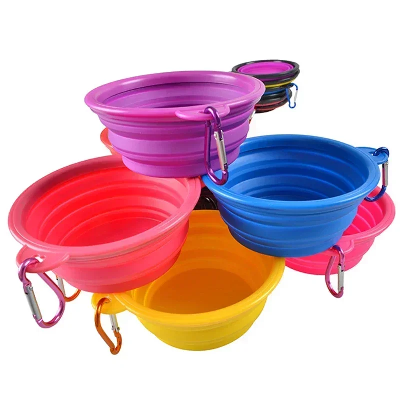 Cuenco plegable de Color sólido para perros, contenedor de comida, cuenco plegable para perros, alimentador de platos de agua, cuenco de agua