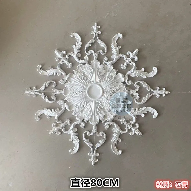 Gypsum Light Ceiling Panel European Line Floral Corner Decor Wall Flower Relief Ornament Background Wall Decorative