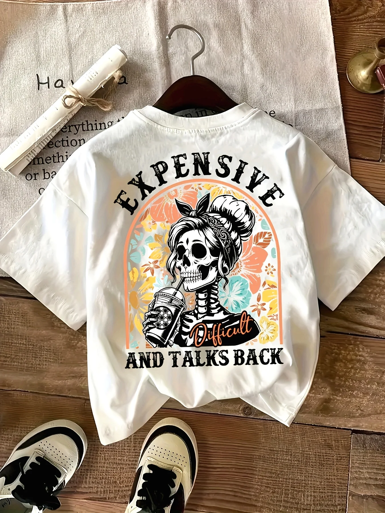 Vintage-T-Shirt aus 100 % Baumwolle mit Totenkopf-Aufdruck, Halloween, kurzärmelig, Rundhalsausschnitt, lässiges Oberteil für Sommer, Frühling, Damenbekleidung