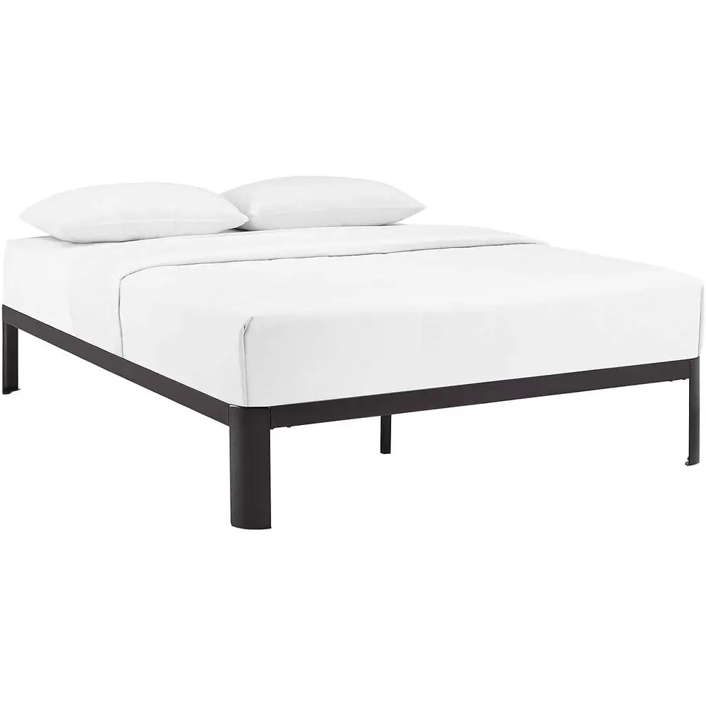 Queen Size Wood Slat Support Bed in Brown Finish