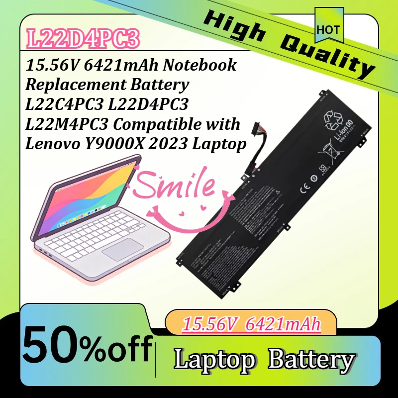 15.56V 6421mAh Notebook Replacement Battery L22C4PC3 L22D4PC3 L22M4PC3 Compatible with Lenovo Y9000X 2023 Laptop