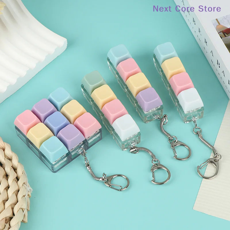 [NC]DIY Button Keycap Macaron Color Keyboard Key Sensory Keychain Decompression Toys Mechanical 4Key Toy[NC]