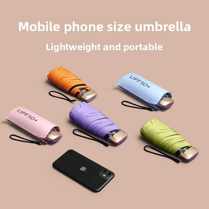 Women's 6-Rib Compact Sun Umbrella UPF Manual Folding Mini Travel Shade for Beach Commute Shopping Cute Portable Style Travels