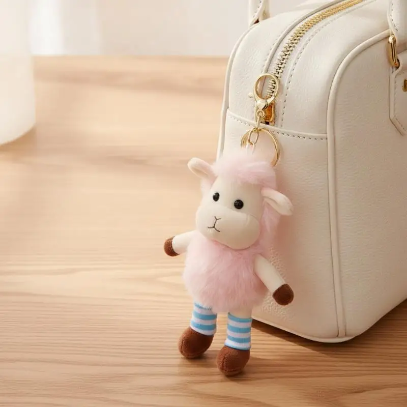 Cute Plush Sheep Keychain With Soft Fluffy Fabric Multiple Color Choices Perfect For Backpack Pendant Gifts For Kids Friends