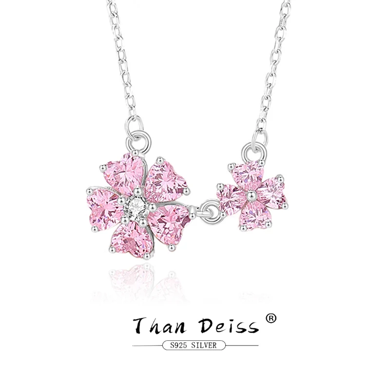 

2023 New S925 Silver Cherry Blossom Necklace Women Light Luxury Pink Flowers Original Ins Niche Design Delicate Charming Jewelry