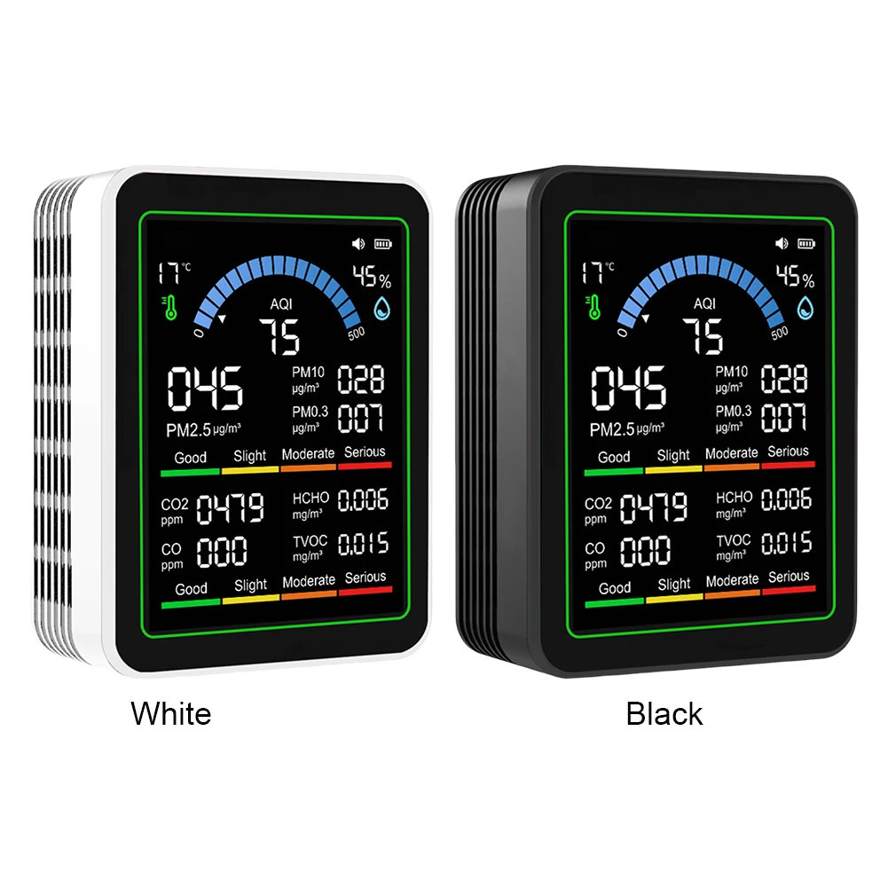 10-in-1 Air Quality Monitor Real-Time HCHO Detector with Display Temperature Humidity Detector for Home Cars Plants