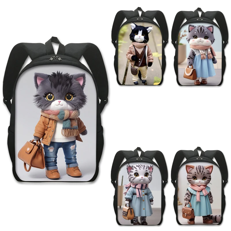 

Рюкзак с принтом милых кошек и кукол, дорожная сумка на плечо с милым котенком для женщин и мужчин, школьные ранцы для подростков, сумка для книг
