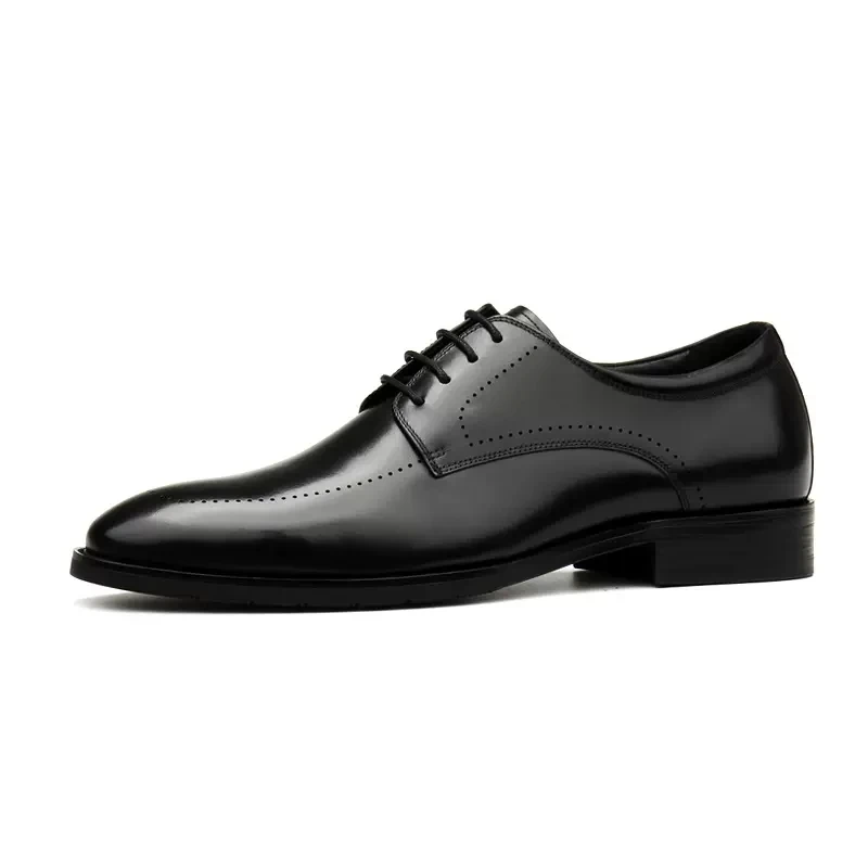 HKDQ Men Genuine Leather Oxford Shoes Round Head Laces Up Brogues Black Formal Shoes Wedding Office Party Brown Dress Men Shoe