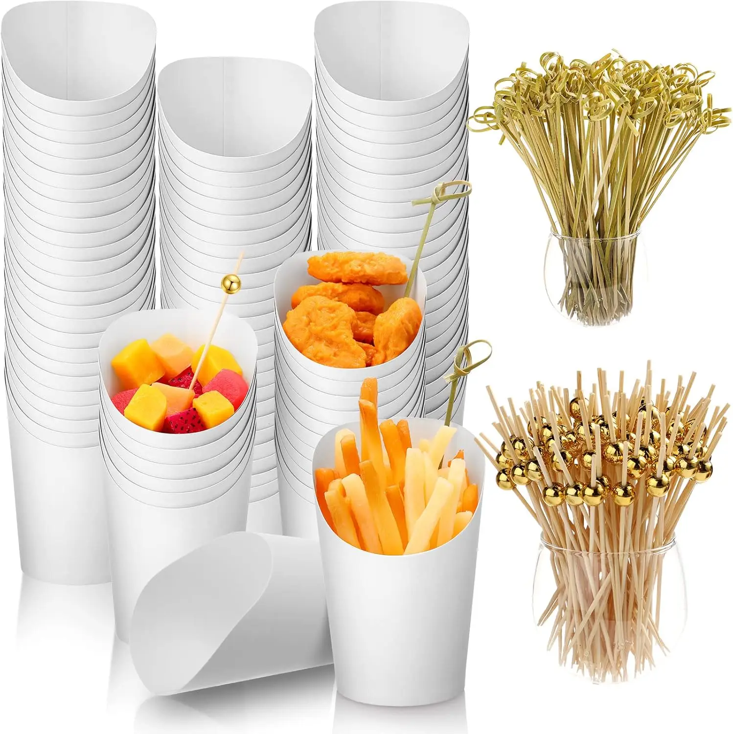 

1000 Pcs 12 oz Charcuterie Cups with Cocktail Picks Set 200 Pcs French Fries Cups Disposable Wedding Food Paper Take-out