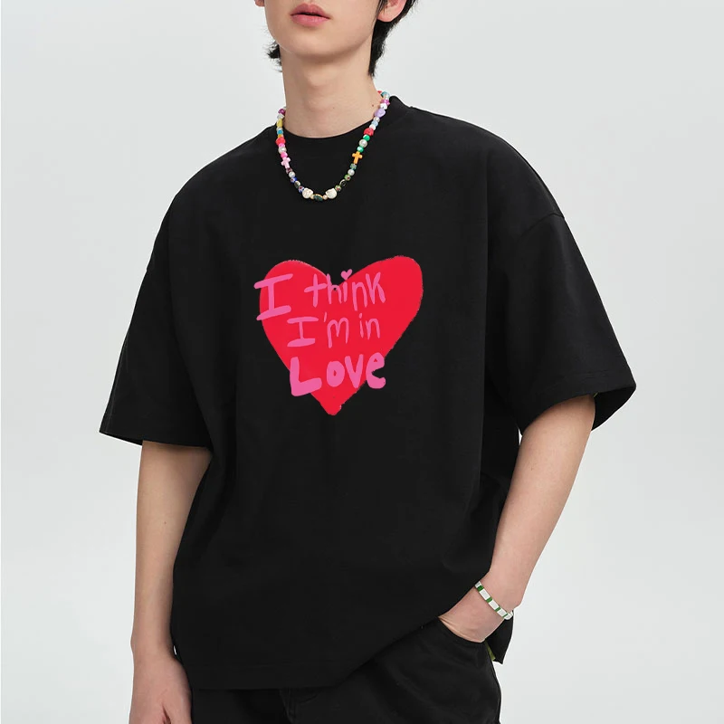

I Think I'm in Love Heart Graphic short sleeve T-shirts Men Women harajuku Fashion Casual Streetwear T shirt Cotton tops Unisex
