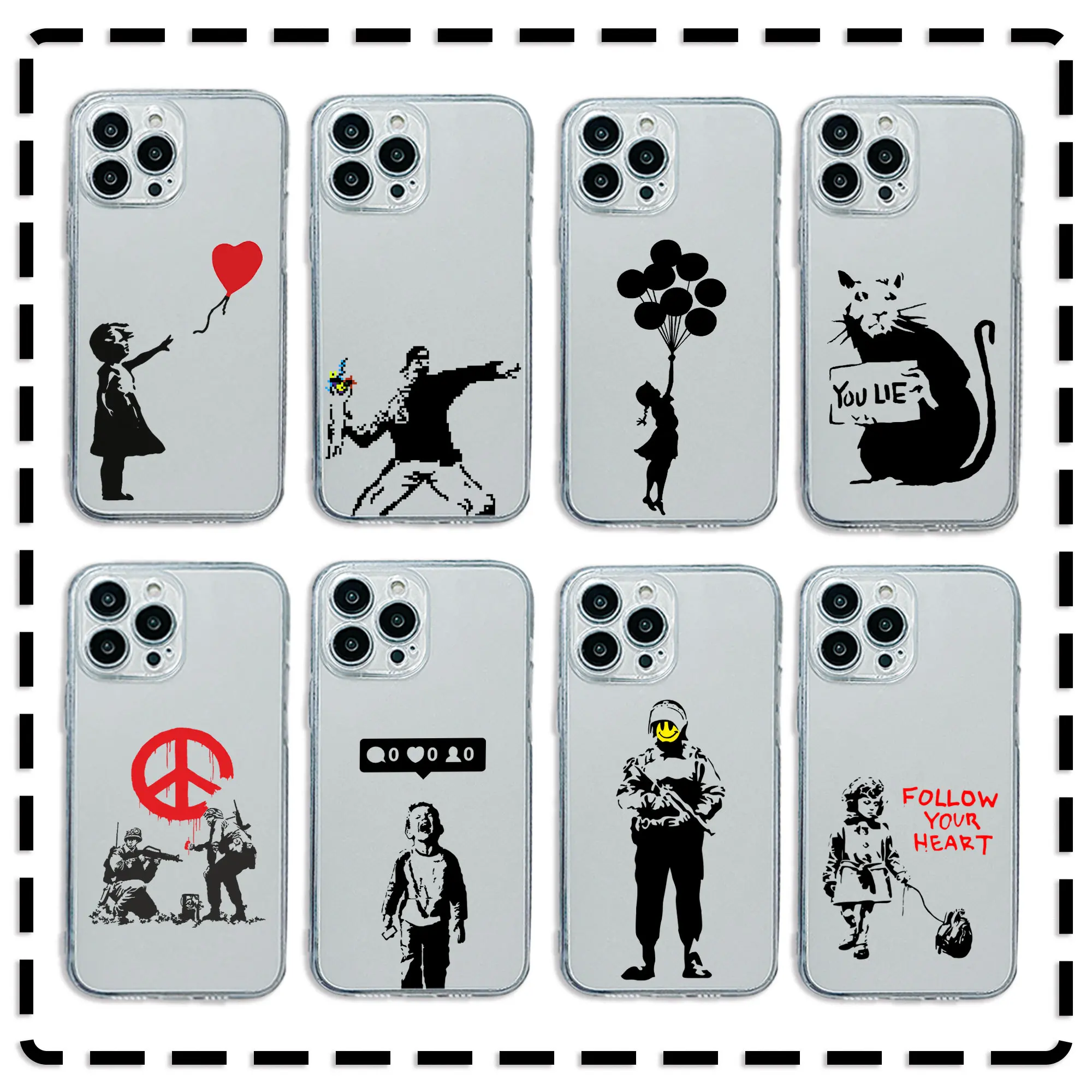 Graffiti Artist Banksy Phone Case For iPhone 15 14 13 12 11 Mini Pro Max X XR XSMax 6S 6 7 8 Plus SE20 Transparent Cover