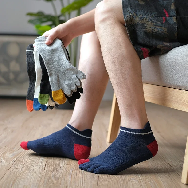 5 Pairs Summer Men Cotton Five Finger Socks Thin Short Tube 5 Toe Socks Ankle Toe Colorful Comfortable Socks