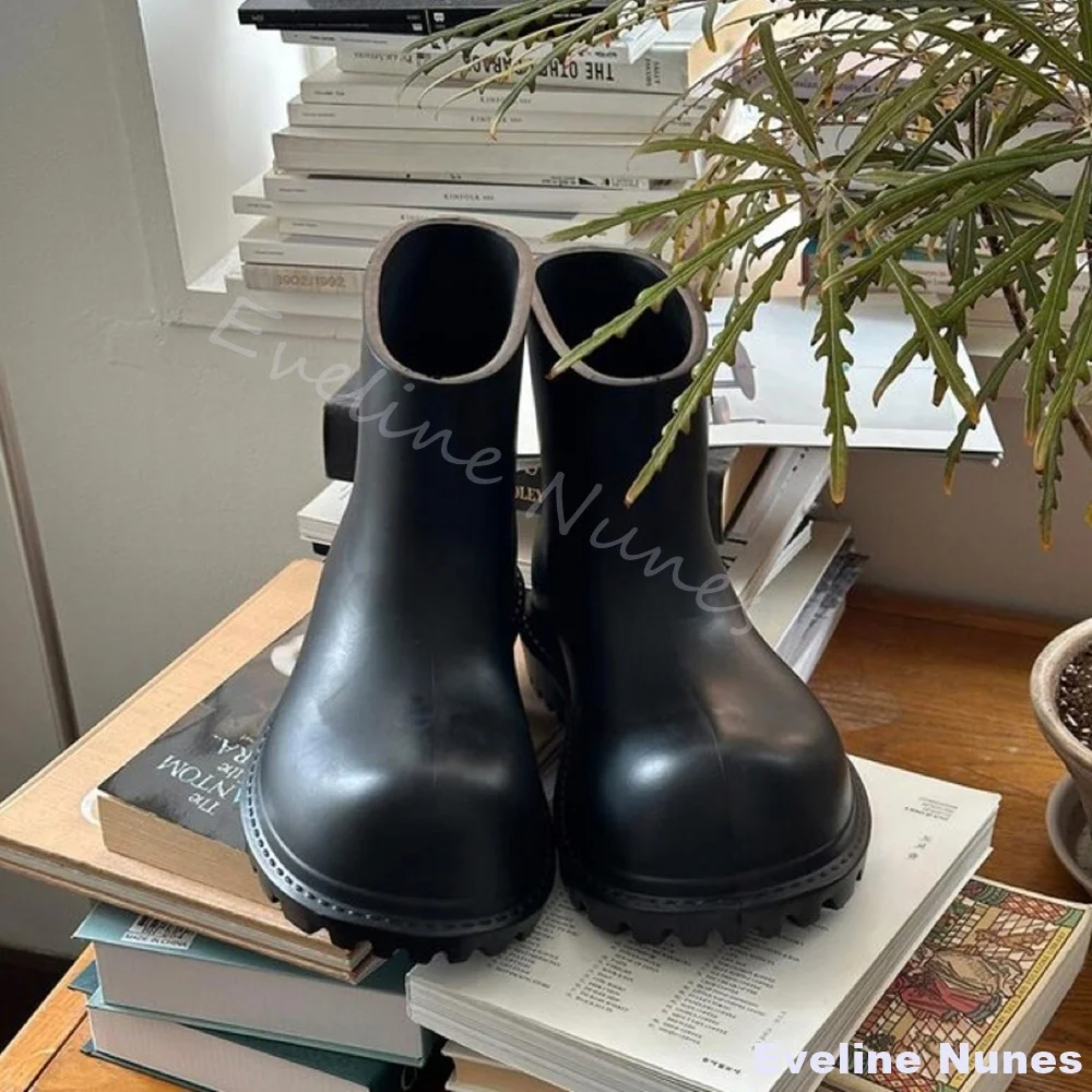 إيفا المضادة للانزلاق مقاوم للماء منتصف العجل احذية المطر الرجال جولة تو الانزلاق على كعب مكتنز الأسود ديربي كبير رئيس احذية المطر 2025 أحذية جديدة