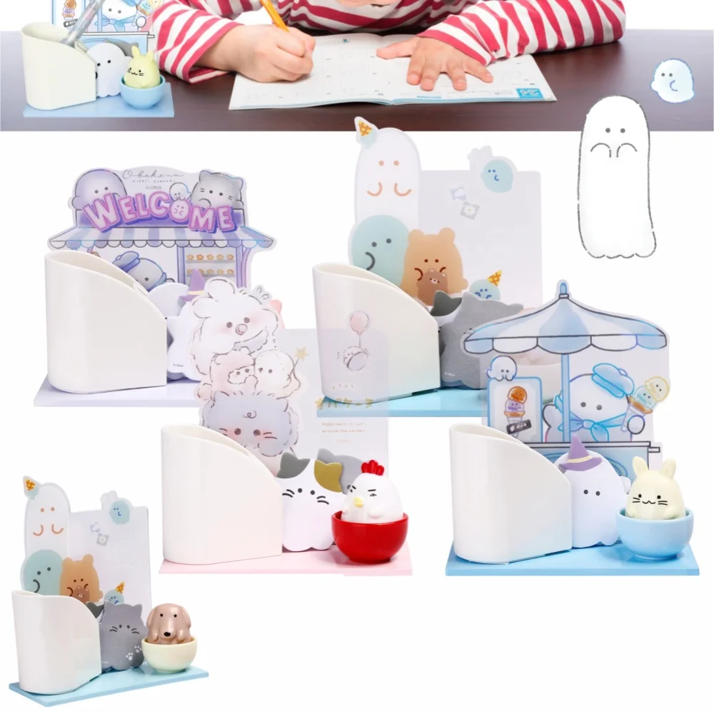 Functional Desktop Message Board Cartoon Pencil Sharpener Tearable Message Sticker Pen Holder Desktop Ornament Stationery Gift